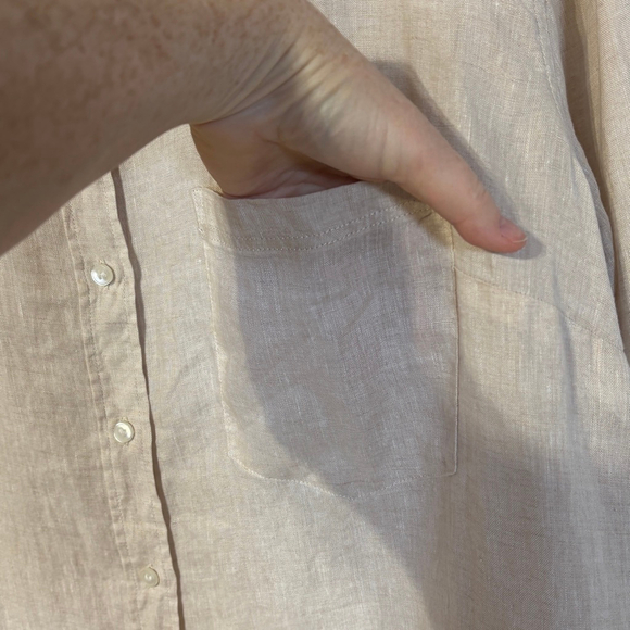 H&M Beige Brown Linen Button Down Shirt Women’s XL Front Pocket Long Sleeve - Picture 2 of 11